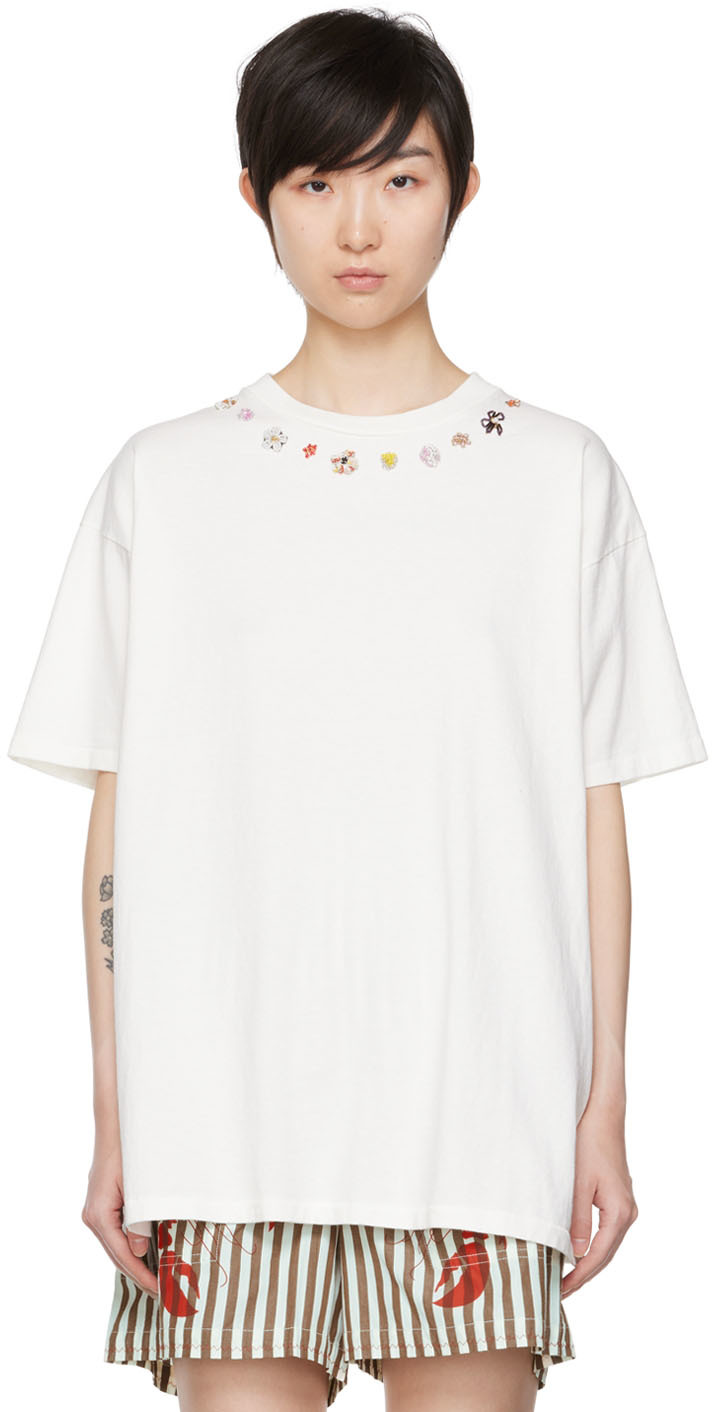 Bode White Beaded Necklace T-Shirt