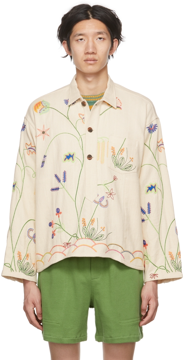 Bode Embroidered Button-front Shirt In Beige | ModeSens