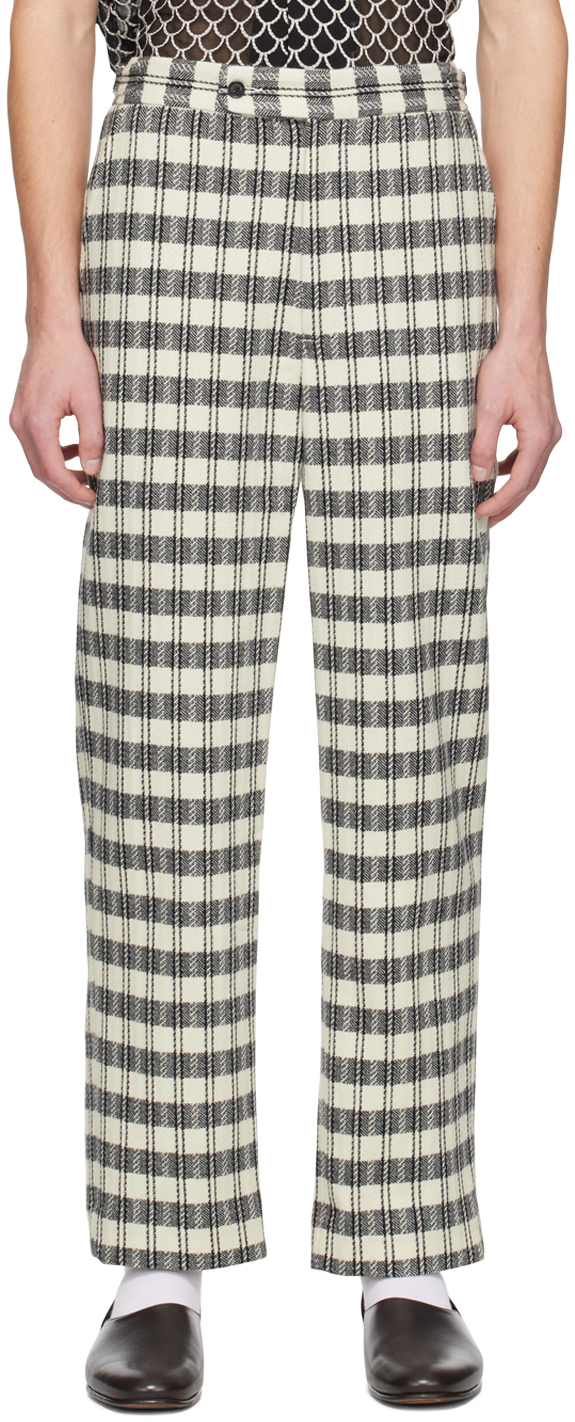 Bode Black & White Check Trousers In Whblk White Black