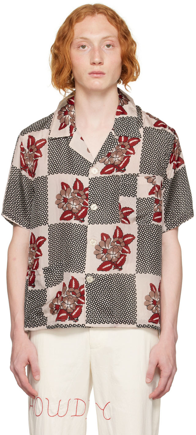 Bode: Pink Checker Bloom Shirt | SSENSE