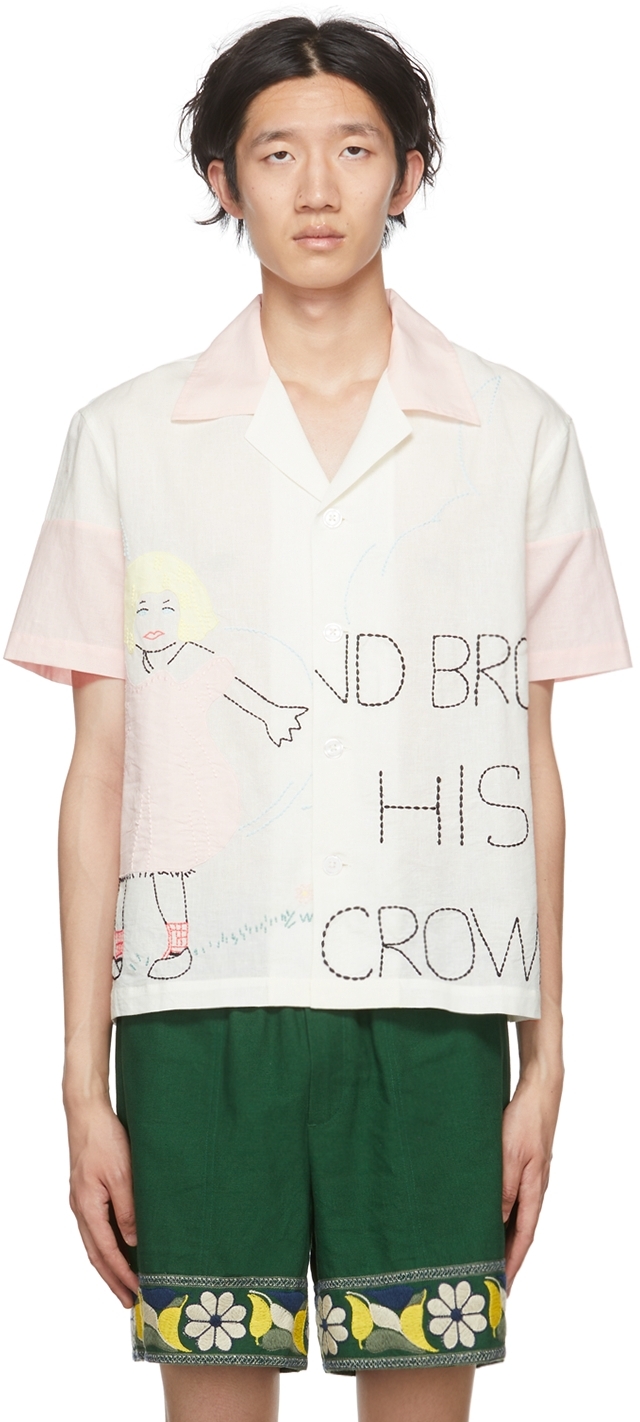 Bode: White & Pink 'Jack Fell Down' Shirt | SSENSE