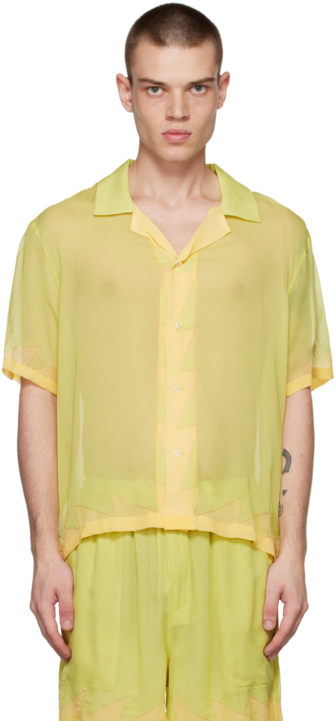 Yellow Deco Zig Zag Shirt by Bode on Sale
