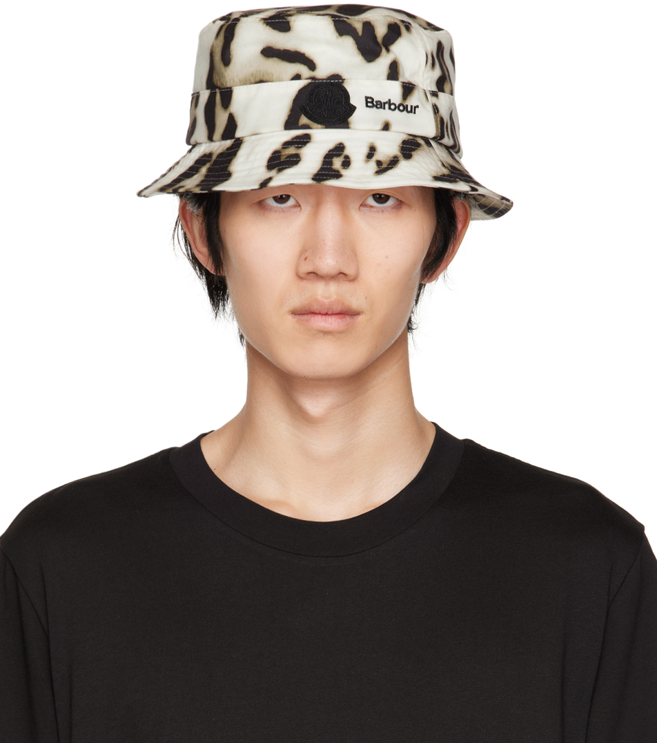 Beige Barbour Leopard Print Waxed Bucket Hat