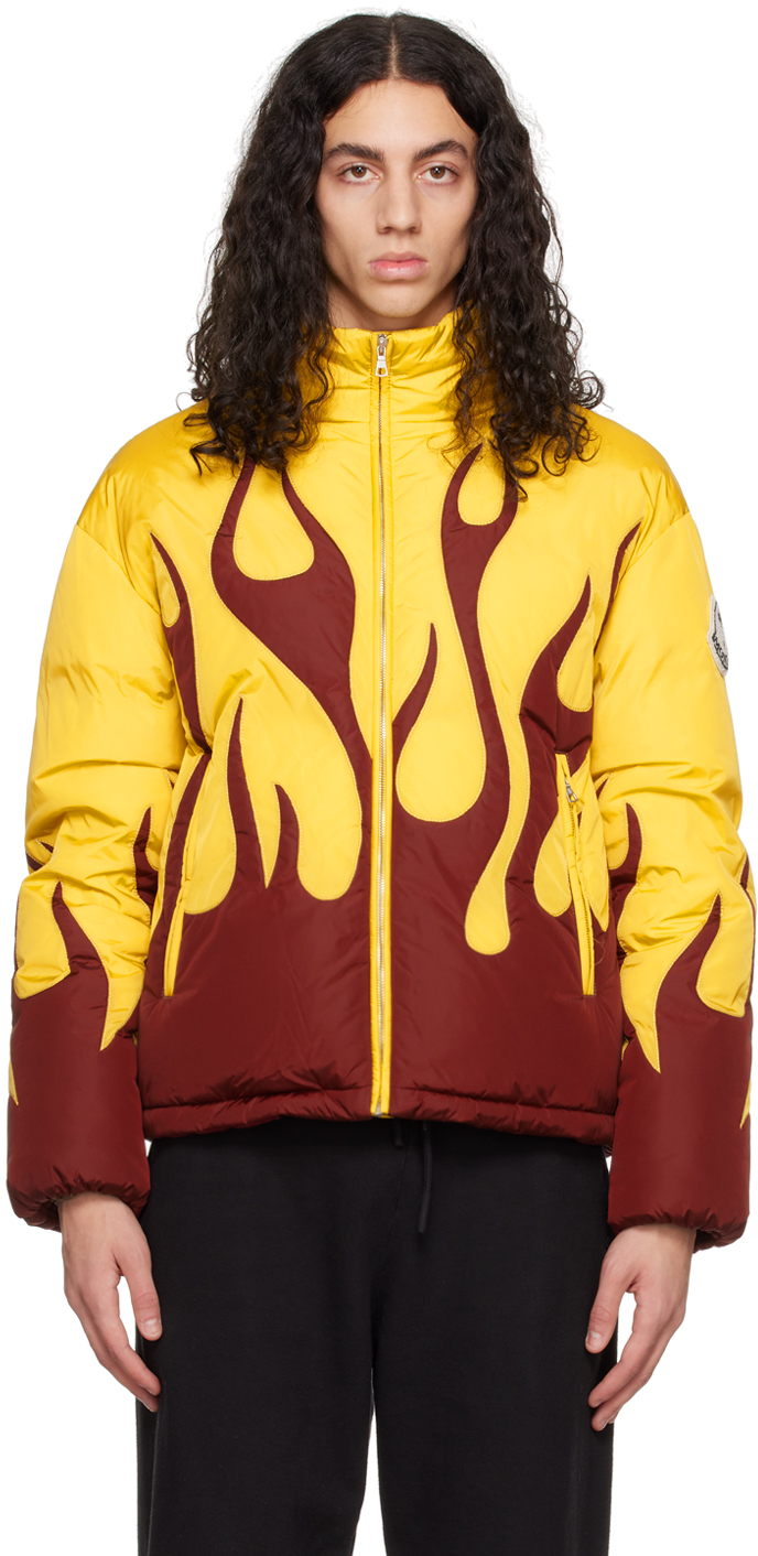 8 Moncler Palm Angels Yellow & Red Flame Down Jacket