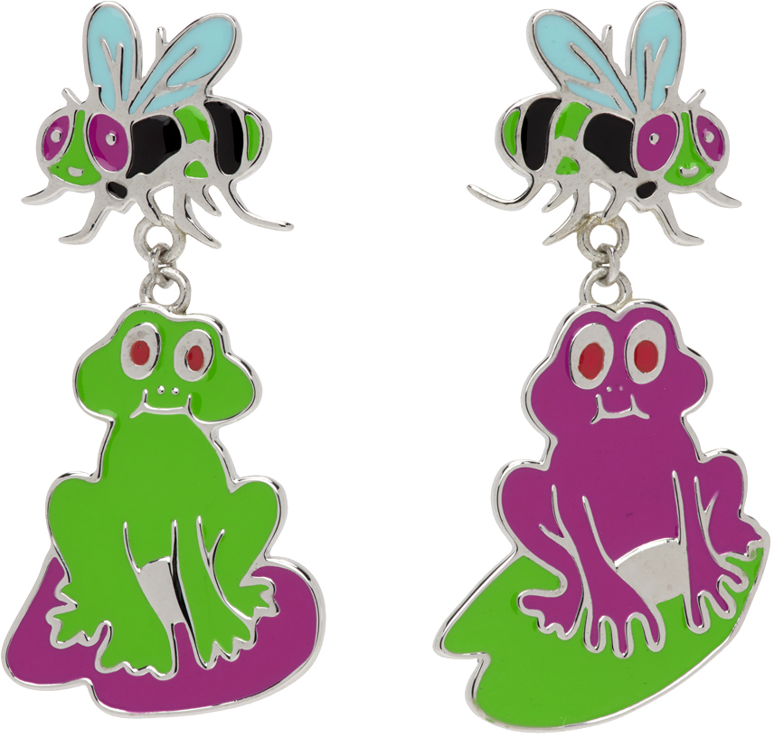 Beepy Bella SSENSE Exclusive Silver Froggy Friends Earrings
