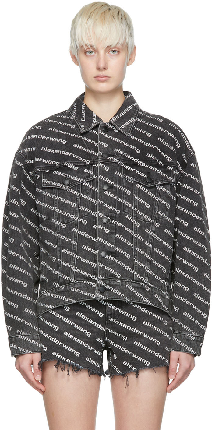 Womens Clothing Jackets Jean and denim jackets Alexander Wang Printed Denim Jacket in Grey - Save 23% Black 
