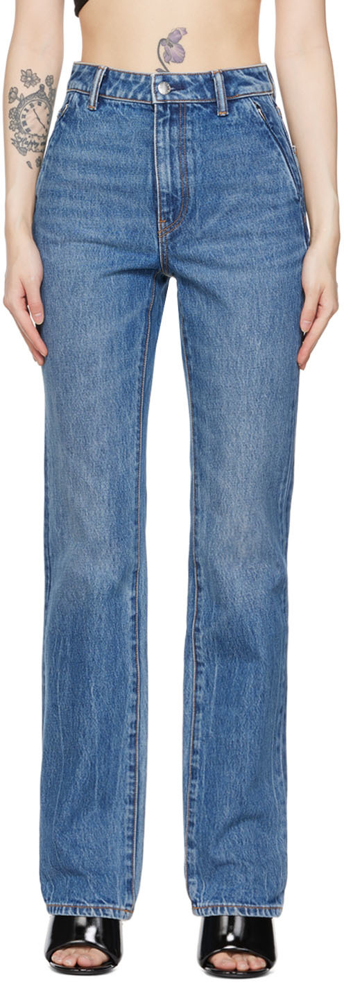 ALEXANDER WANG: denim jeans with logo detail - Indigo | ALEXANDER WANG jeans  4DC3234618 online at GIGLIO.COM