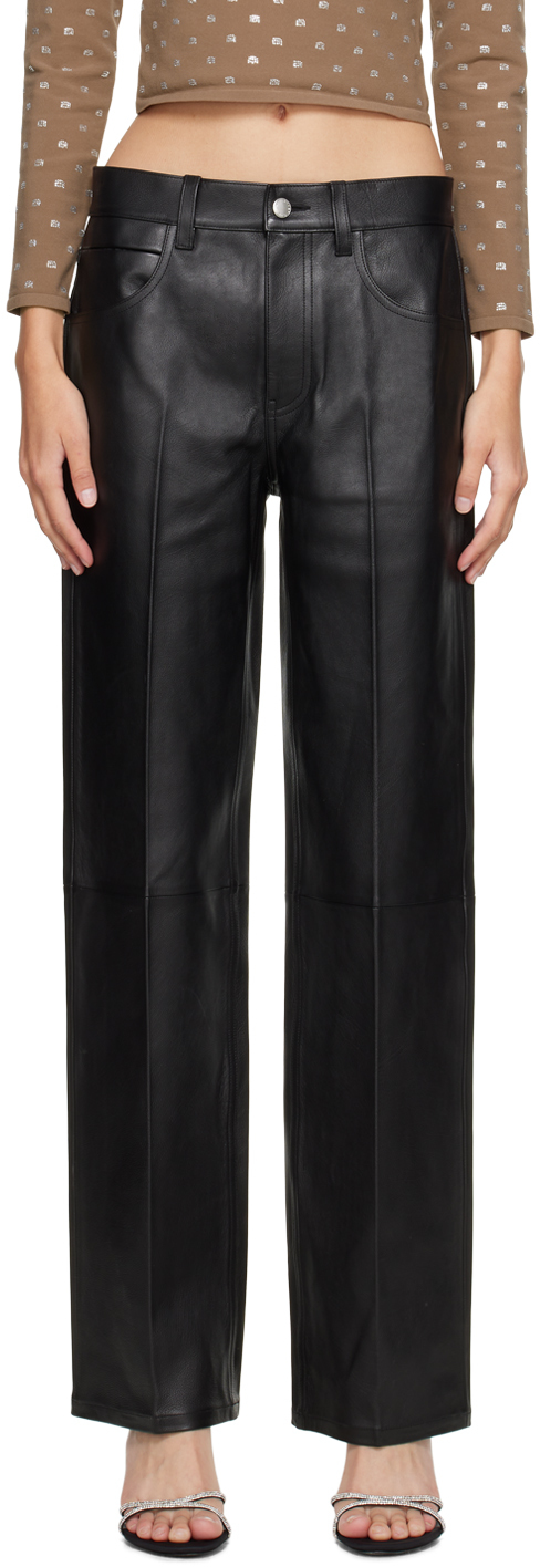 Black Stacked Leather Pants