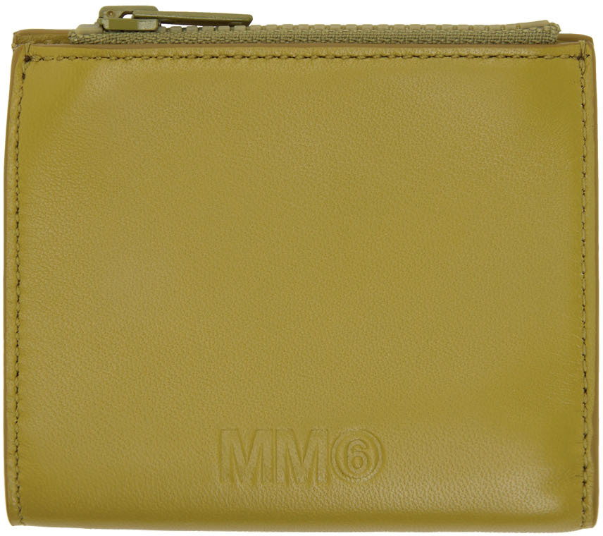 Green Leather ZipAround Wallet by MM6 Maison Margiela on Sale