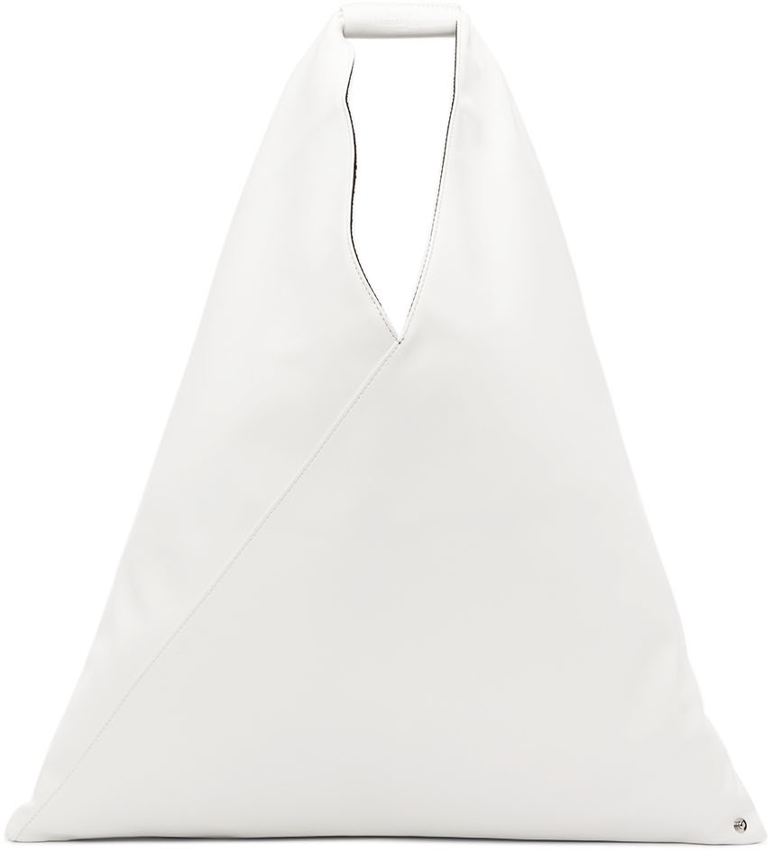 White Faux-Leather Triangle Tote