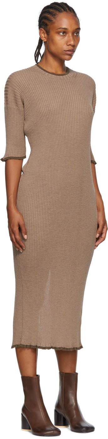 Mm6 Maison Margiela Ribbed-knit Wool-blend Midi Dress In 002f Stone