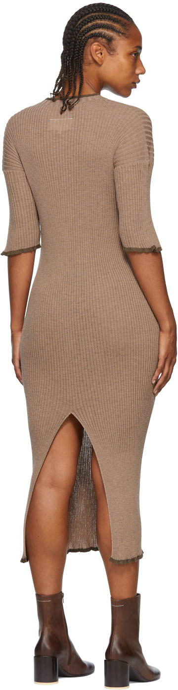 Mm6 Maison Margiela Ribbed-knit Wool-blend Midi Dress In 002f Stone
