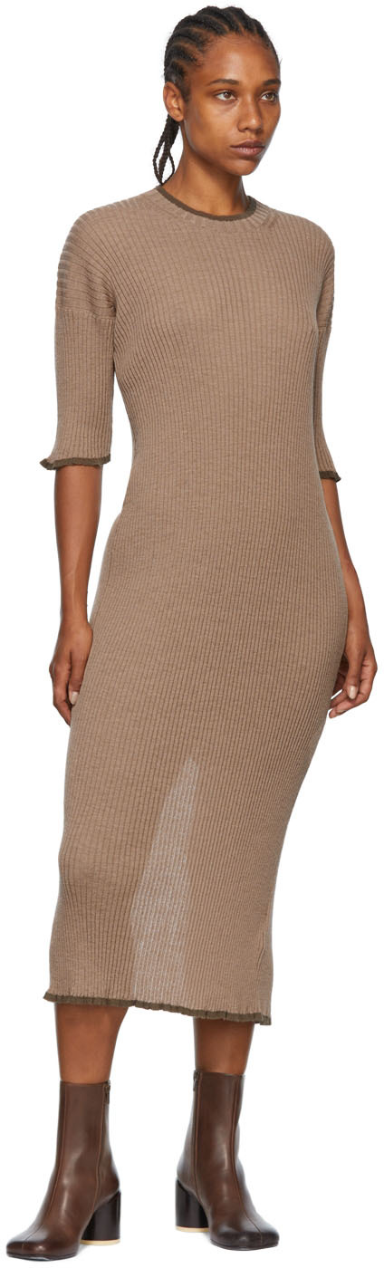 Mm6 Maison Margiela Ribbed-knit Wool-blend Midi Dress In 002f Stone