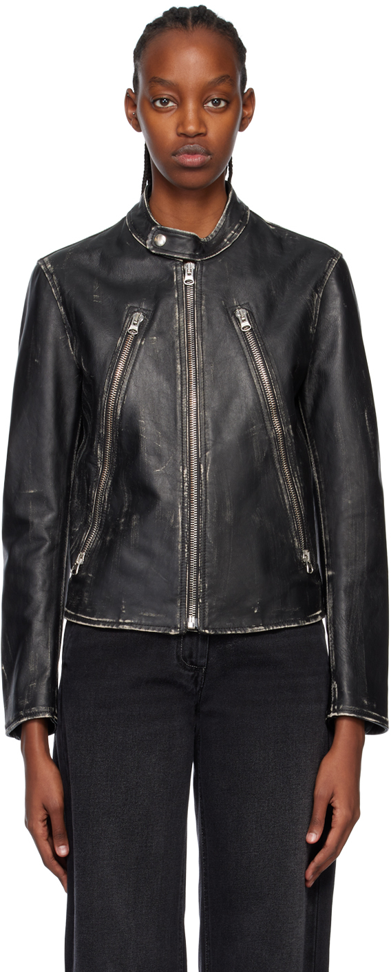 MM6 Maison Margiela Black Moto Leather Jacket