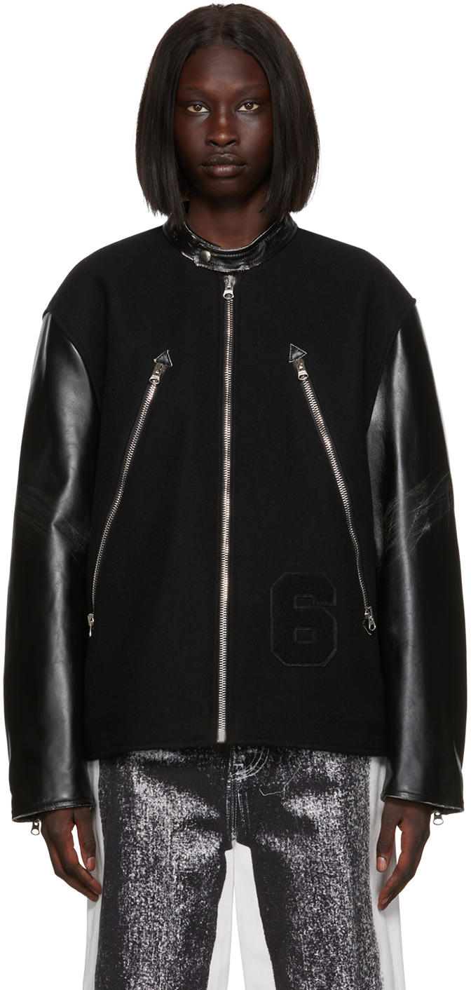 MM6 Maison Margiela Black Paneled Leather Jacket