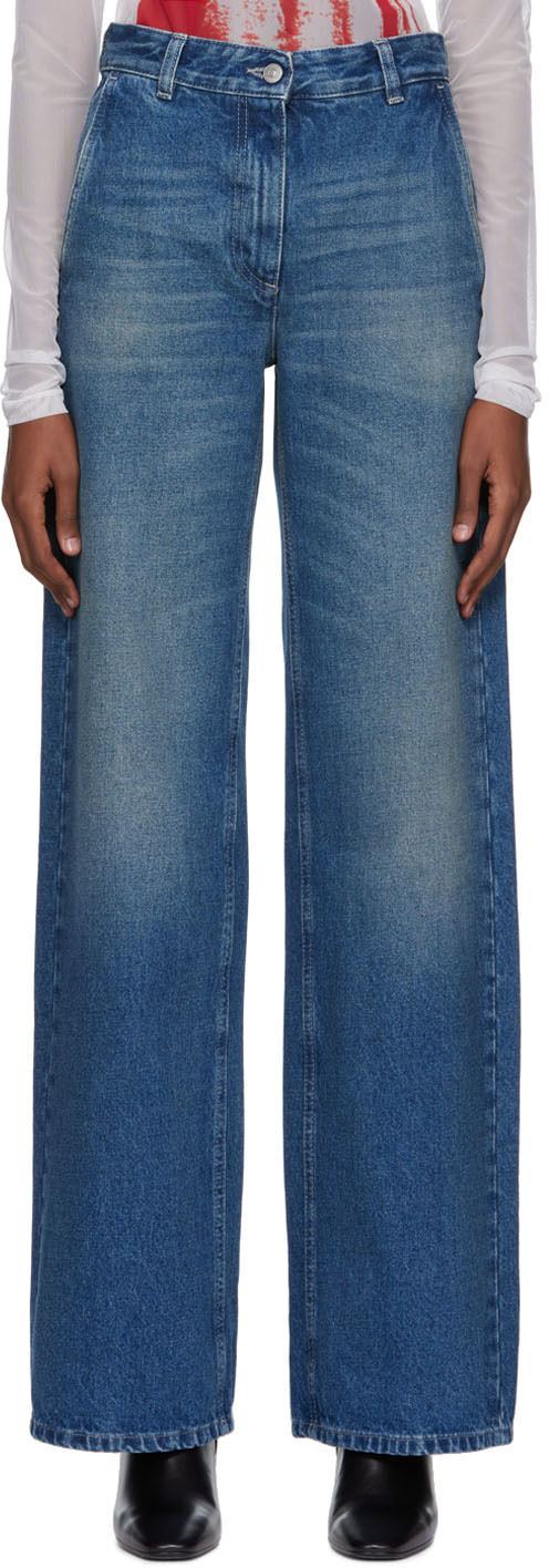 MM6 by Maison Martin Margiela Baumwolle Jeans Aus Baumwollhose Denim Mit Weitem Bein in Blau Damen Bekleidung Jeans Jeans mit gerader Passform 
