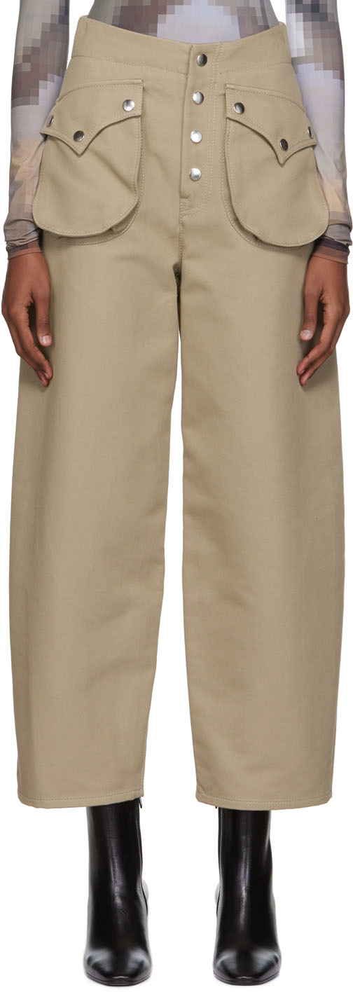 Taupe Straight-Leg Trousers by MM6 Maison Margiela on Sale