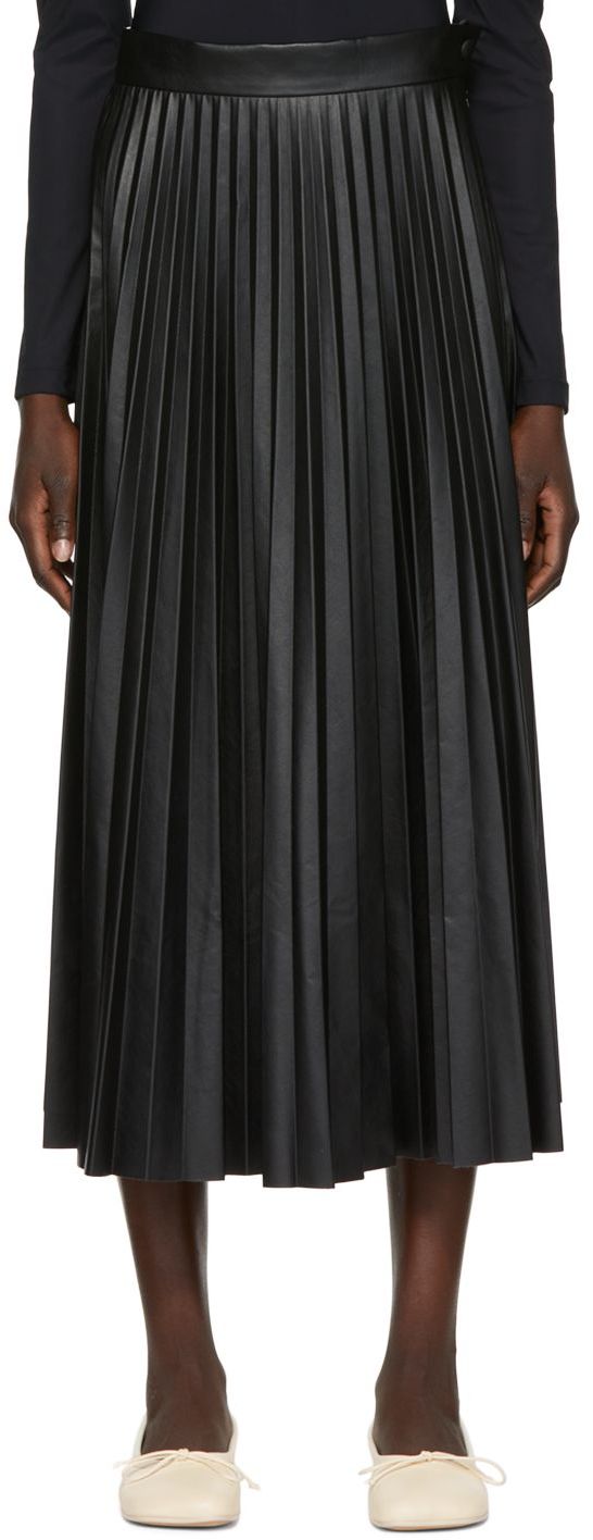 MM6 Maison Margiela: Black Pleated Midi Skirt | SSENSE Canada