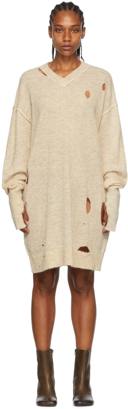 MM6 Maison Margiela: Beige Alpaca Sweater | SSENSE Canada
