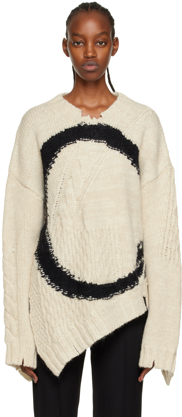 MM6 Maison Margiela: Beige Distressed Sweater | SSENSE