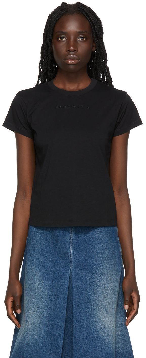 Black Cotton T-Shirt by MM6 Maison Margiela on Sale