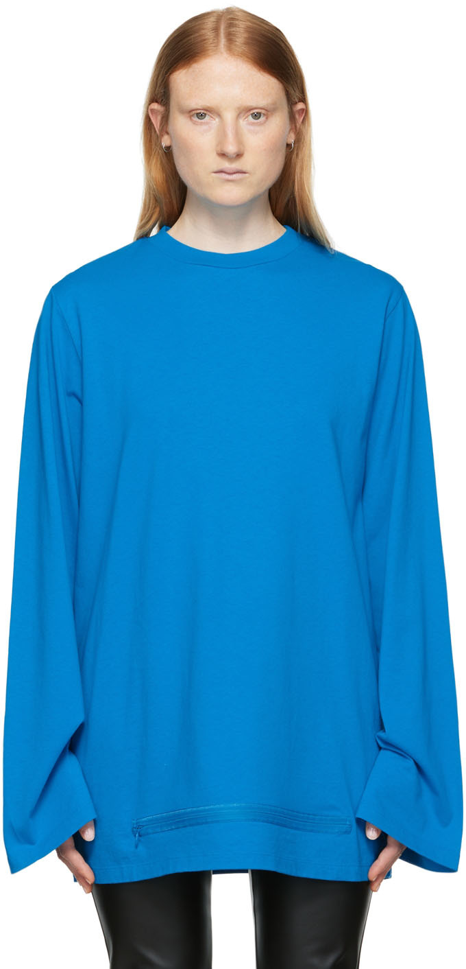 MM6 Maison Margiela Blue Zip Long-Sleeve T-Shirt