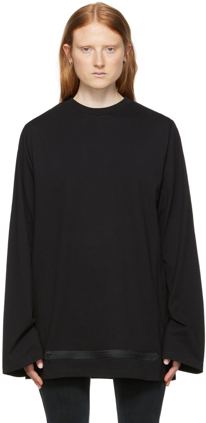 MM6 Maison Margiela Black Zip Long-Sleeve T-Shirt