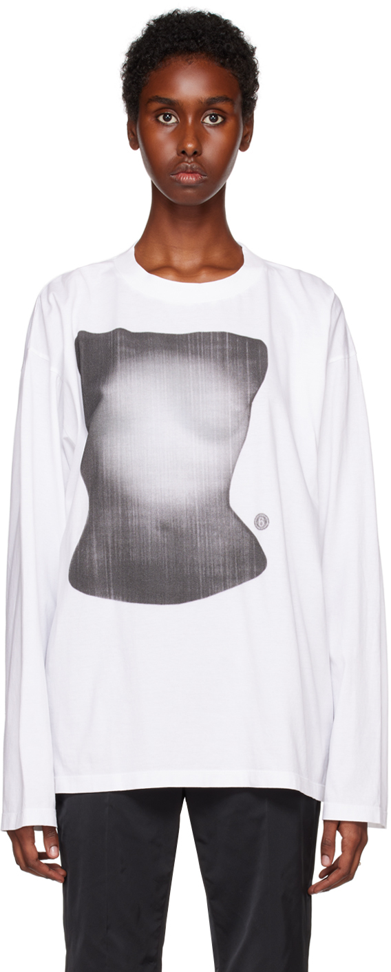 MM6 Maison Margiela White Torso Print Long Sleeve T-Shirt