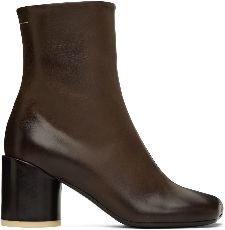 MM6 Maison Margiela Brown Anatomic Ankle Boots