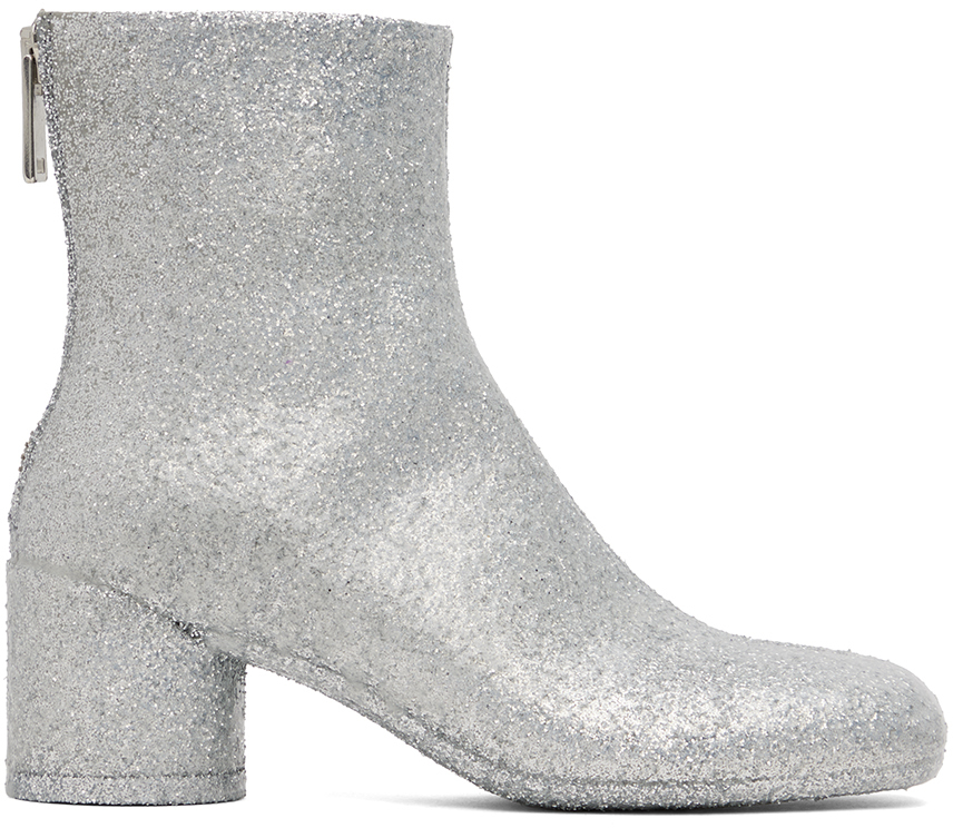 MM6 Maison Margiela: Silver Glitter Boots | SSENSE