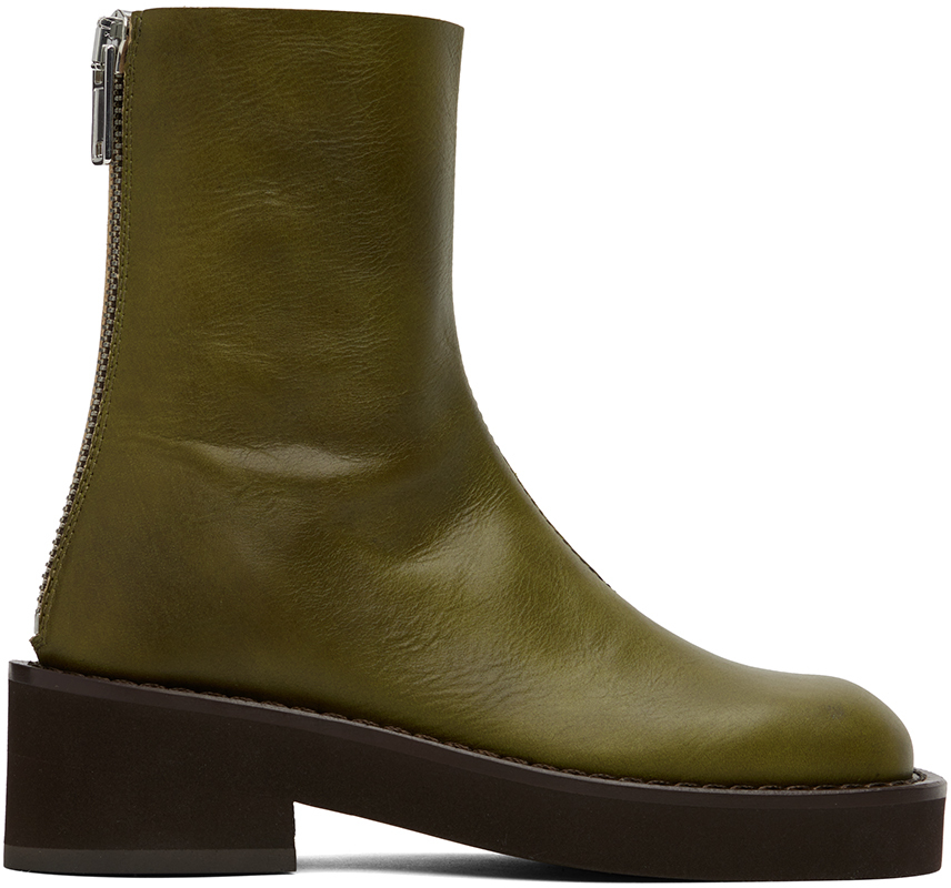 MM6 Maison Margiela: Khaki Leather Boots | SSENSE