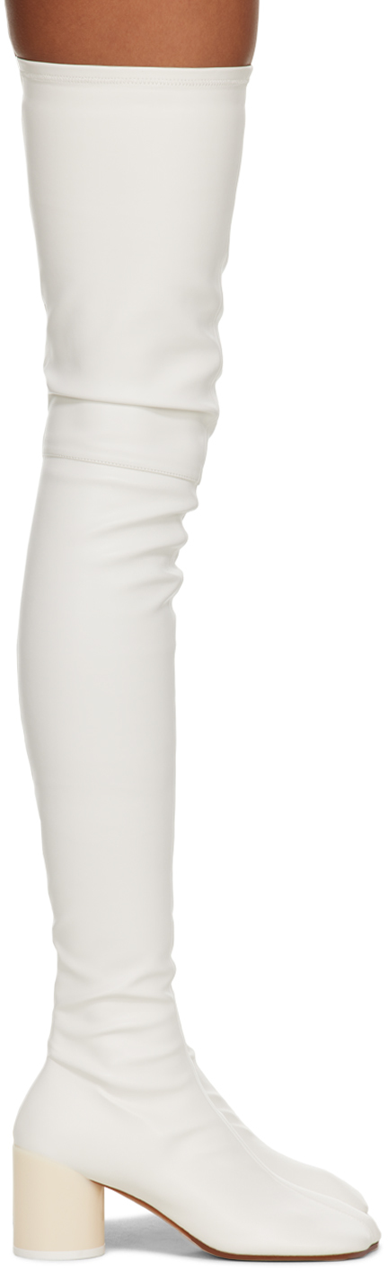 Calumnia sensación Se convierte en MM6 Maison Margiela: Off-White Faux-Leather Tall Boots | SSENSE