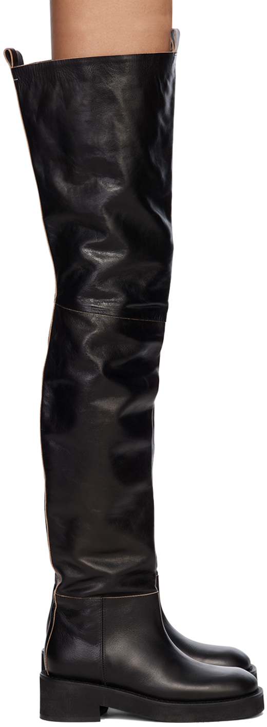 MM6 Maison Margiela Black Paneled Over-The-Knee Boots