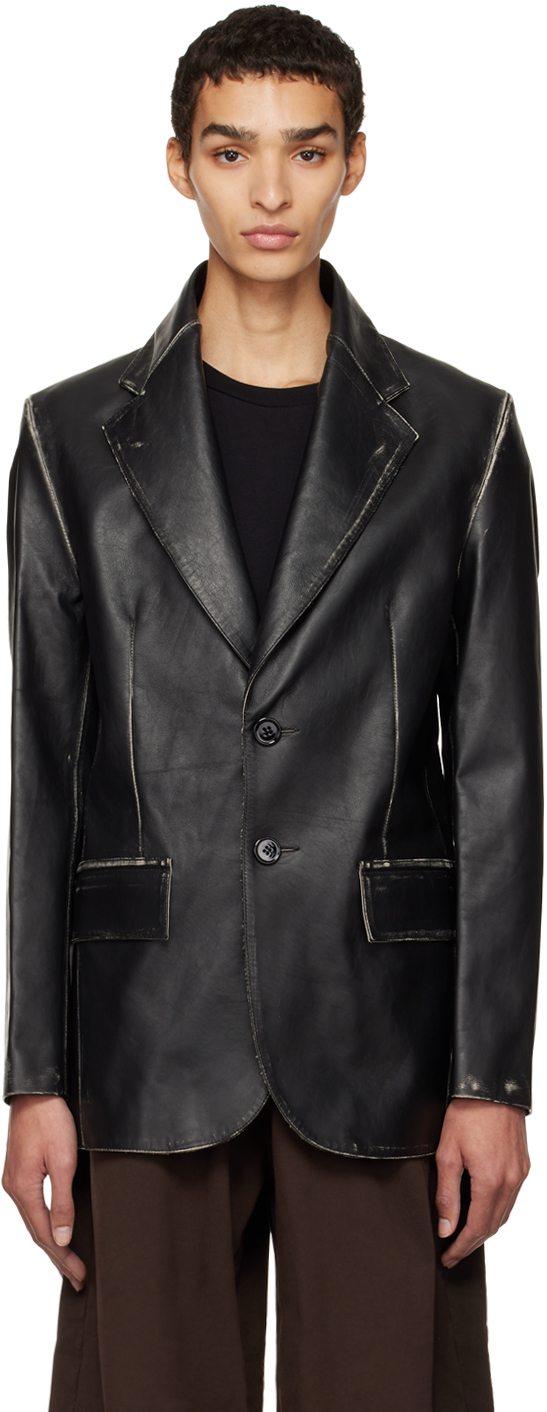 MM6 Maison Margiela: Black Distressed Leather Jacket | SSENSE