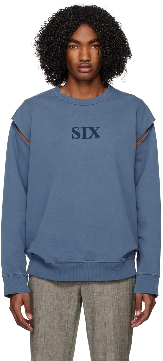 MM6 Maison Margiela: Blue Cut Out Sweatshirt | SSENSE Canada