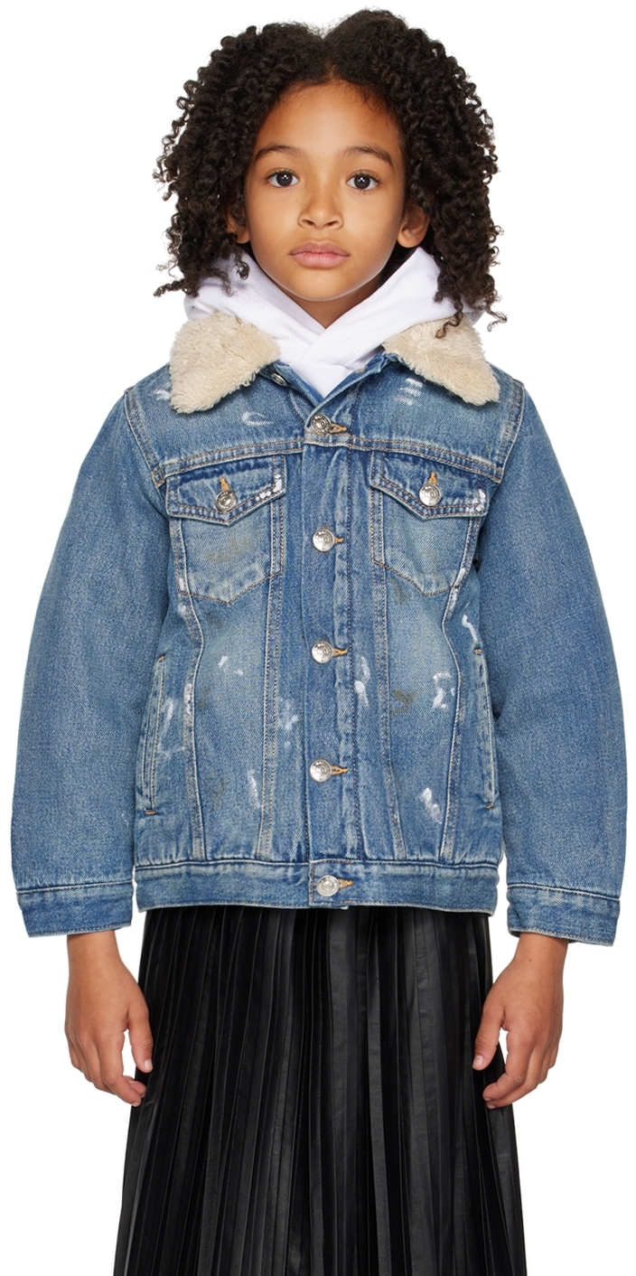 Shop Mm6 Maison Margiela Kids Blue Embroidered Denim Jacket In M601 Blue Denim