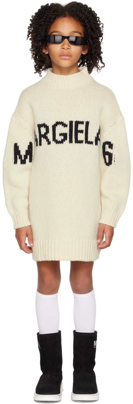 Shop Mm6 Maison Margiela Kids Off-white Mock Neck Dress In M6101 Off White