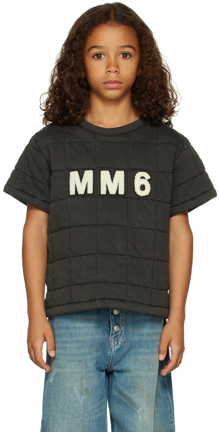 Mm6 Maison Margiela Kids Gray Quilted T-shirt In M6900 Black