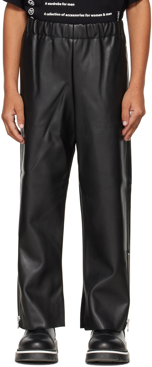 Kids Black Faux-Leather Trousers by MM6 Maison Margiela | SSENSE