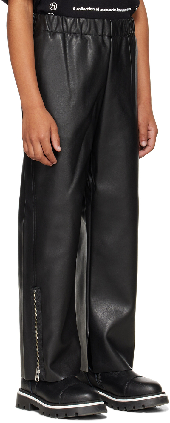 Mm6 Maison Margiela Kids Black Faux-leather Trousers In M6900 Black
