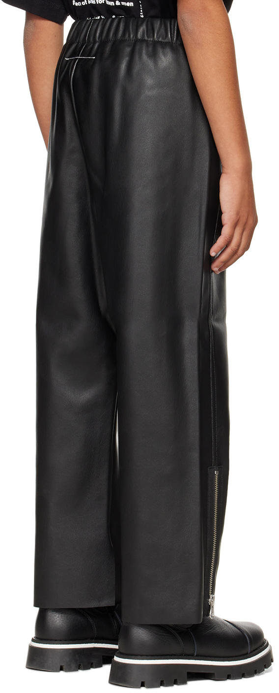 Mm6 Maison Margiela Kids Black Faux-leather Trousers In M6900 Black