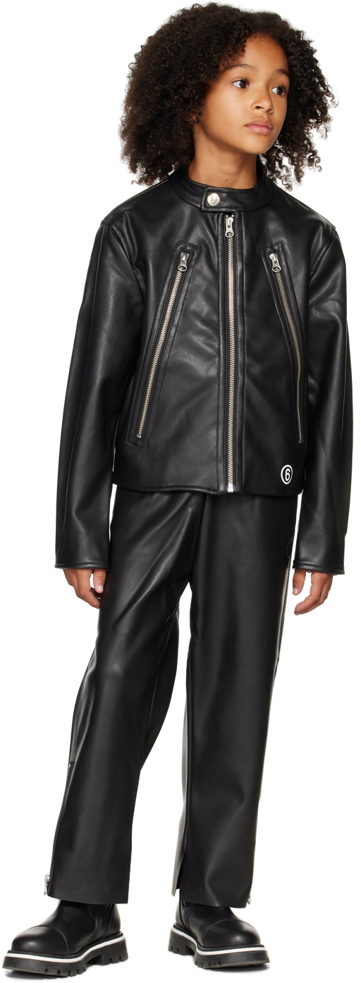 Mm6 Maison Margiela Kids Black Faux-leather Trousers In M6900 Black
