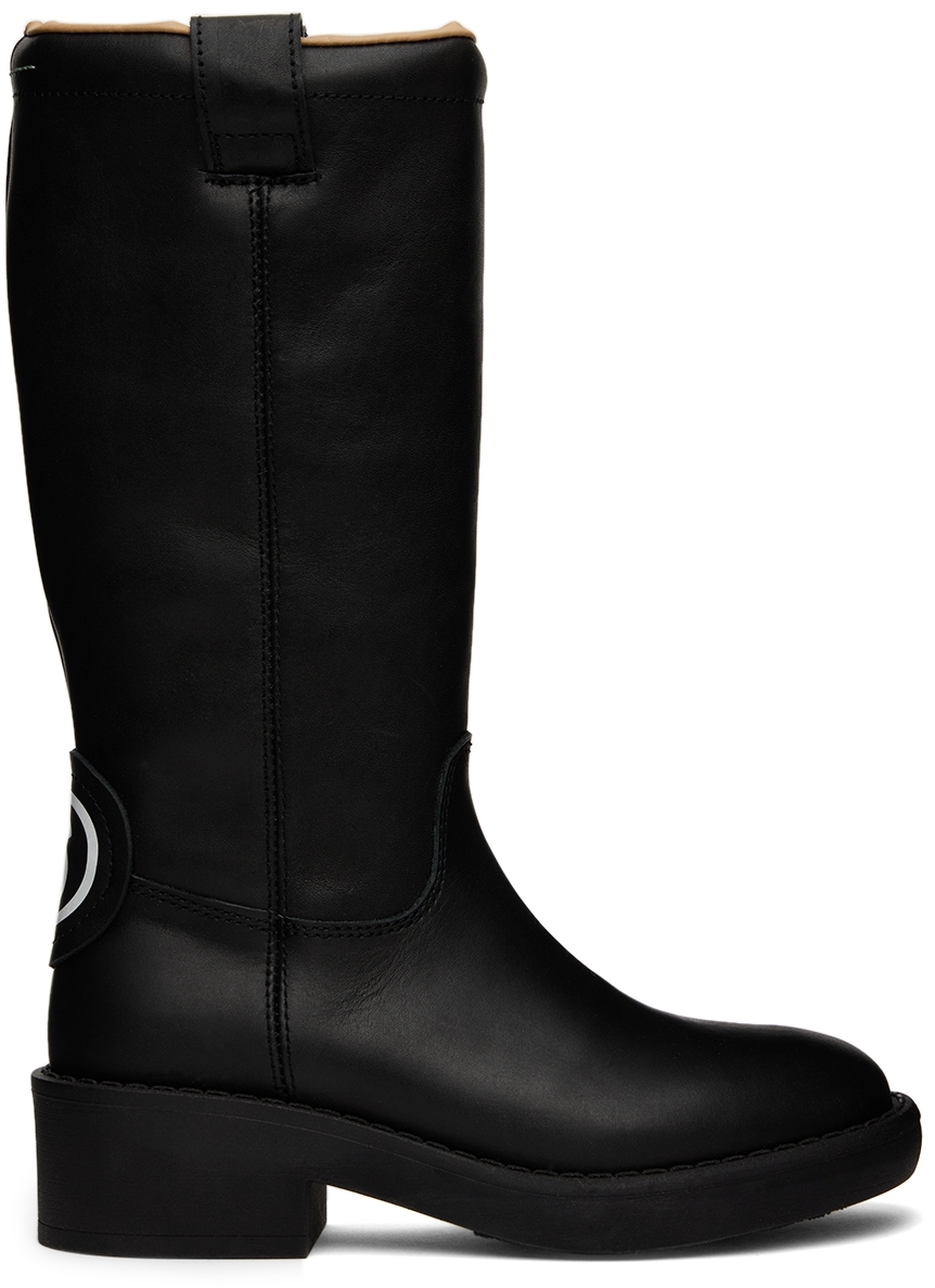 Kids Black Leather Zip-Up Boots