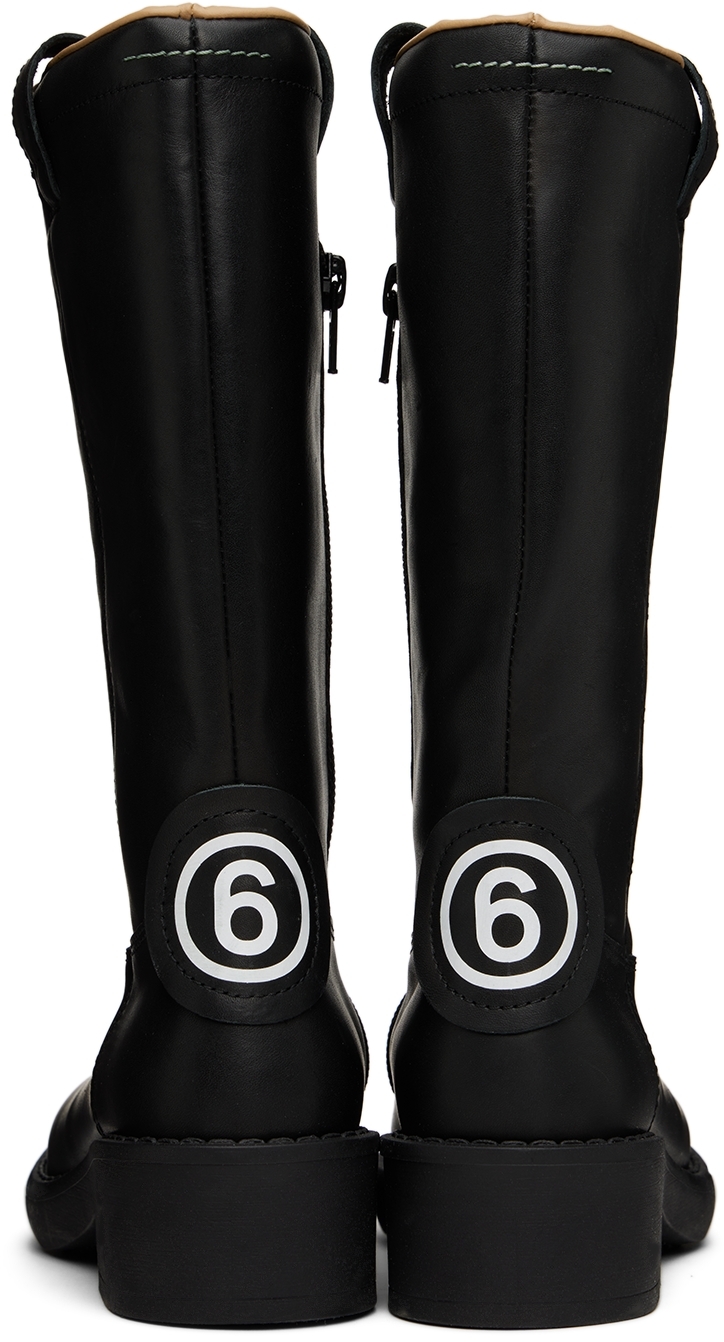 Mm6 Maison Margiela Kids Black Leather Zip-up Boots In 1 Black