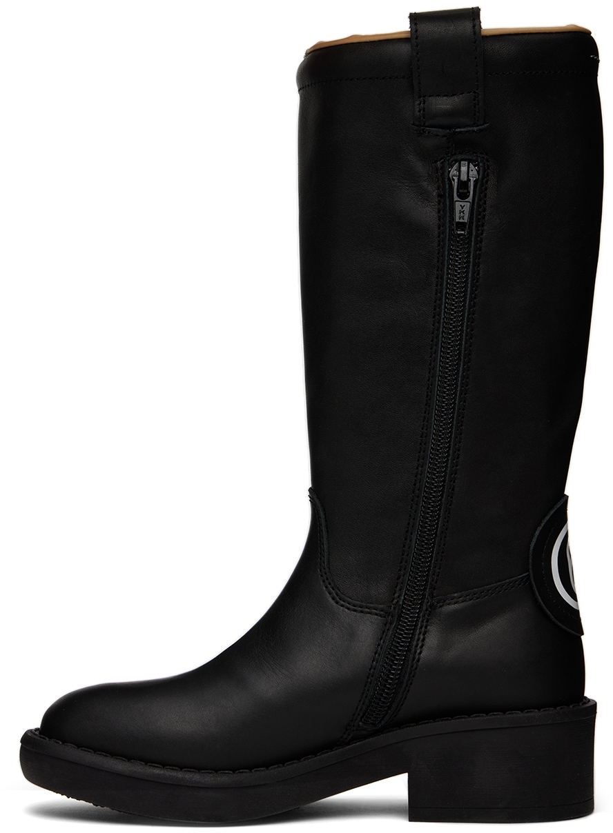 Mm6 Maison Margiela Kids Black Leather Zip-up Boots In 1 Black