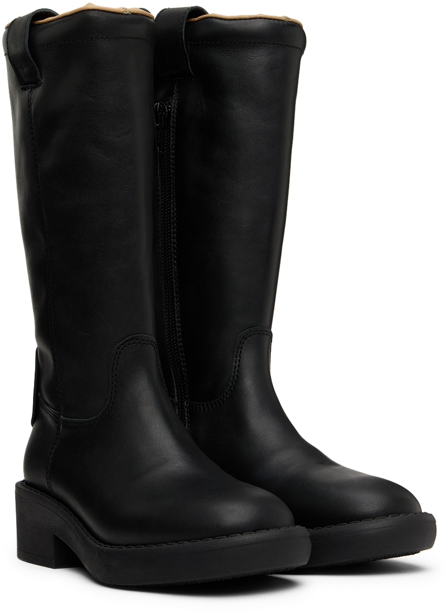 Mm6 Maison Margiela Kids Black Leather Zip-up Boots In 1 Black