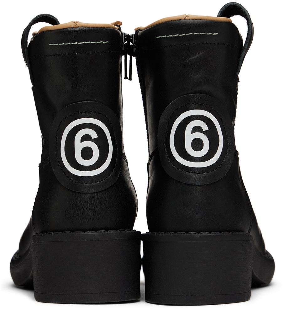 Mm6 Maison Margiela Kids Black Leather Zip-up Boots In 1 Black