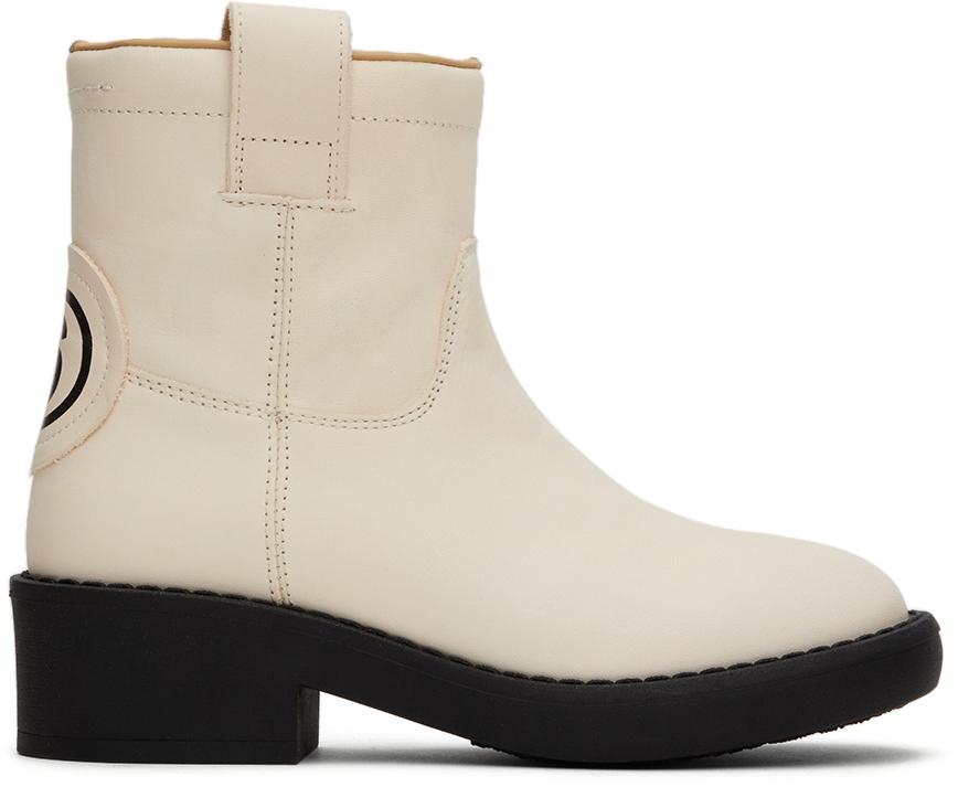 Shop Mm6 Maison Margiela Kids Off-white Leather Boots In 2 White