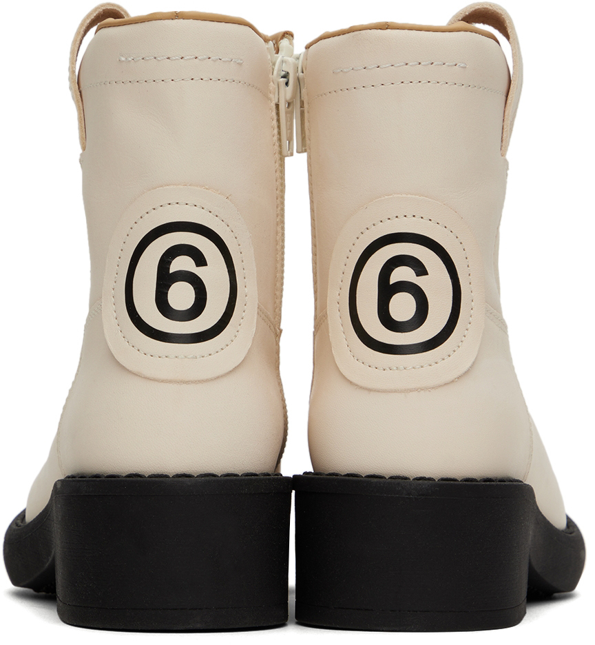 Mm6 Maison Margiela Kids Off-white Leather Boots In 2 White