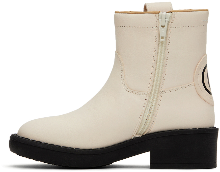 Mm6 Maison Margiela Kids Off-white Leather Boots In 2 White